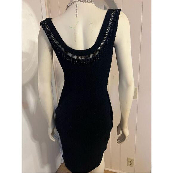 AMAZING BODYCON Vintage 1950's Kimberly Black Beaded Hand Loomed 100% Wool Bouc - Picture 4 of 8